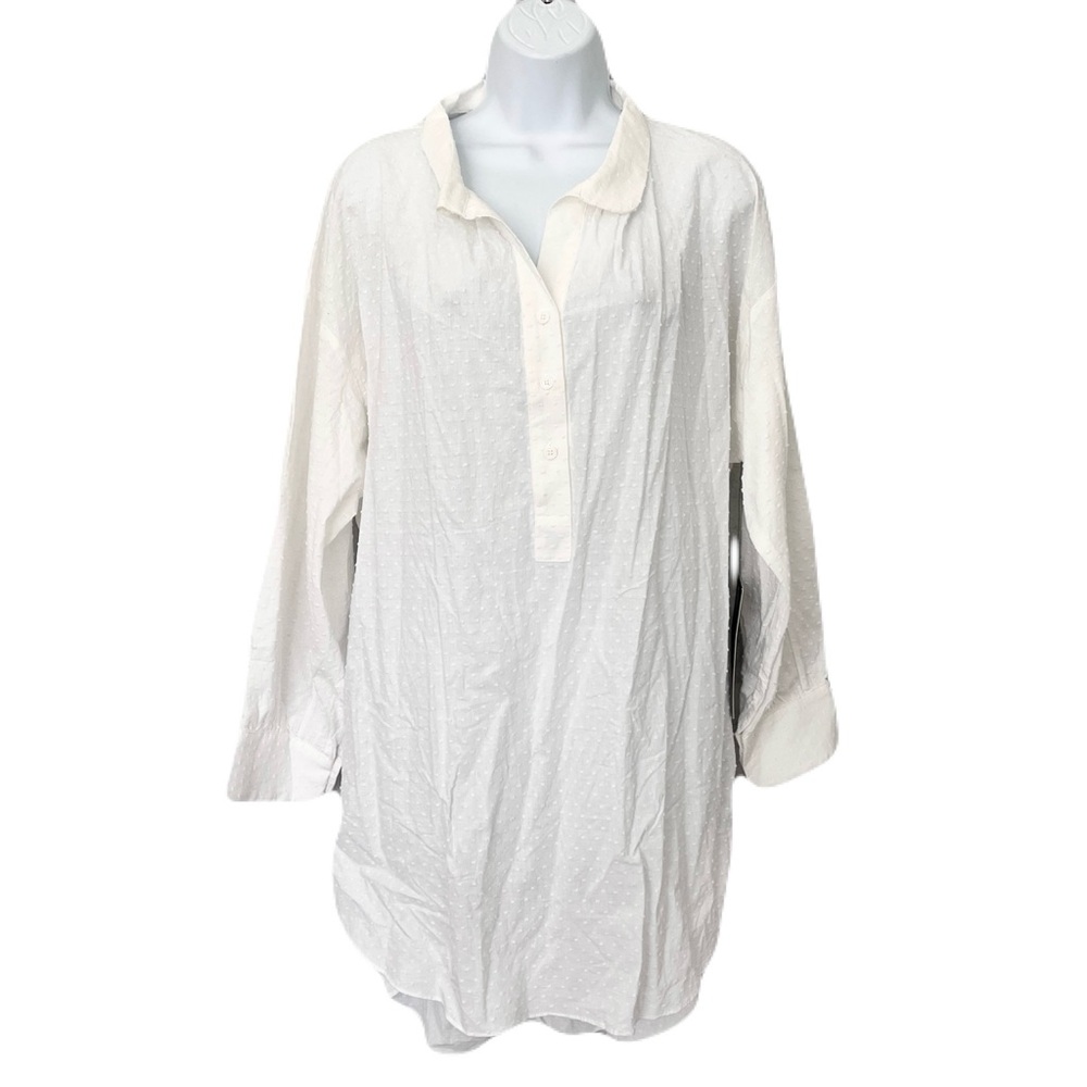 NWT Pomander Place White Swiss Dot Oversized Shirt Dress Beach Cover Up, Size XL - Picture 2 of 5